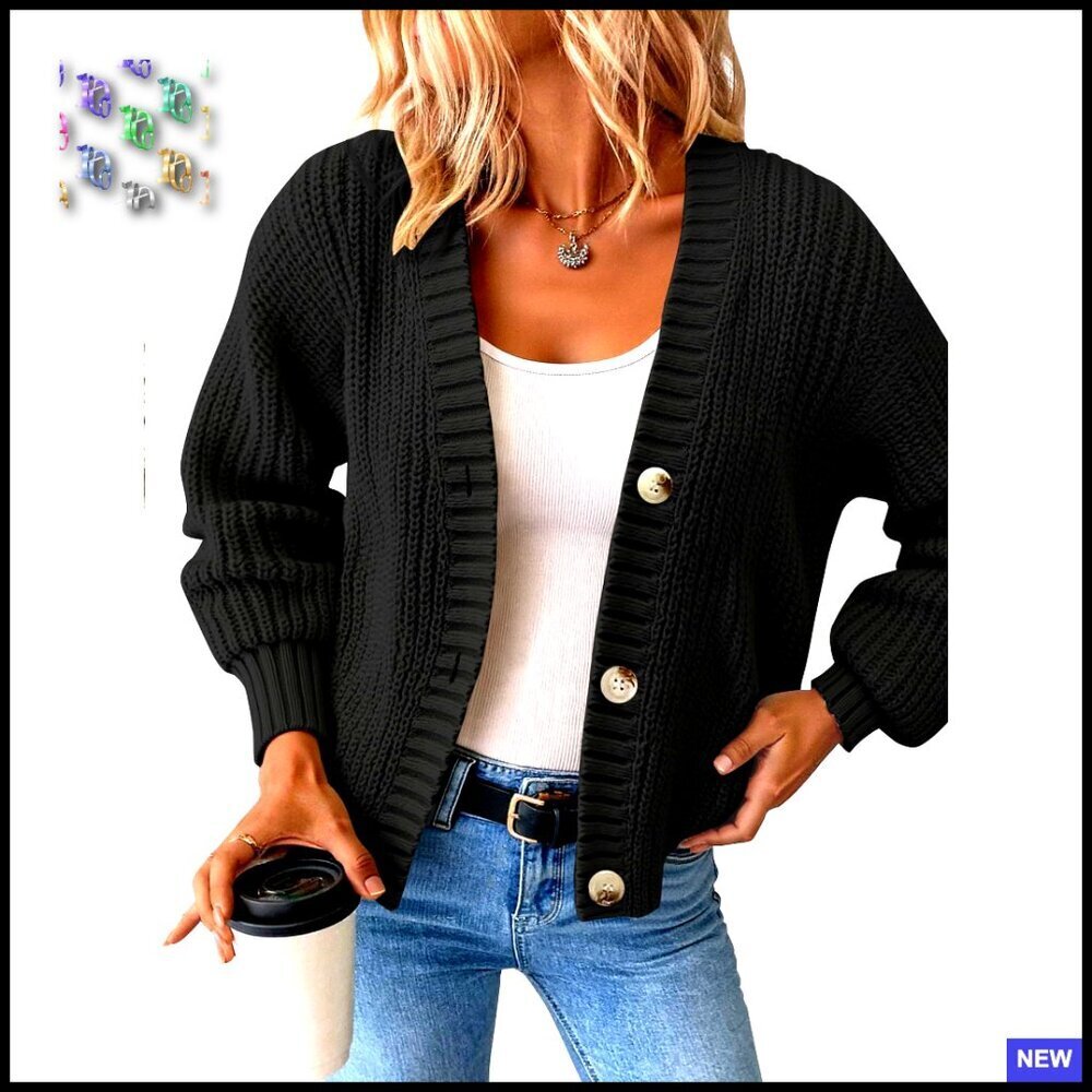 Chunky Waffle Knit Cardigan Oversized V Neck Button Down Fall Sweater Casual